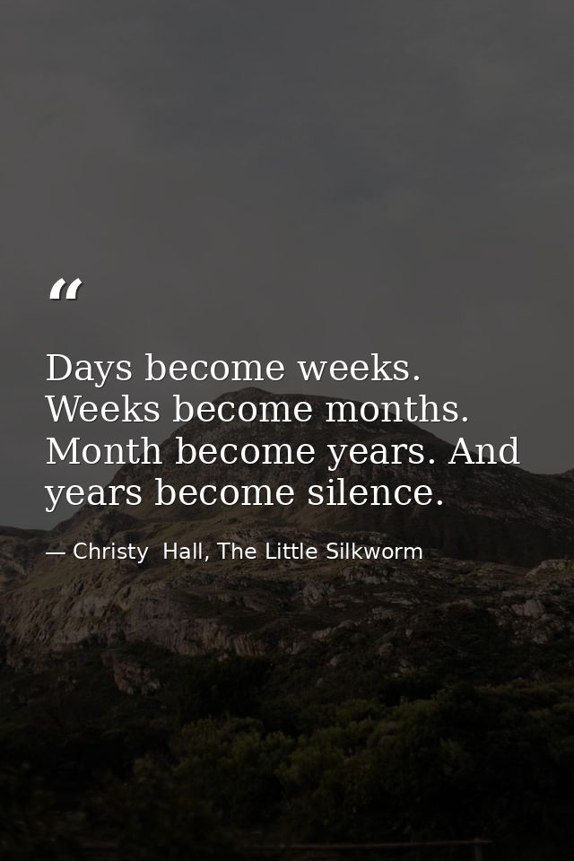 Days become weeks. Weeks become months. Month become years. And years become silence. — Christy  Hall, The Little Silkworm
