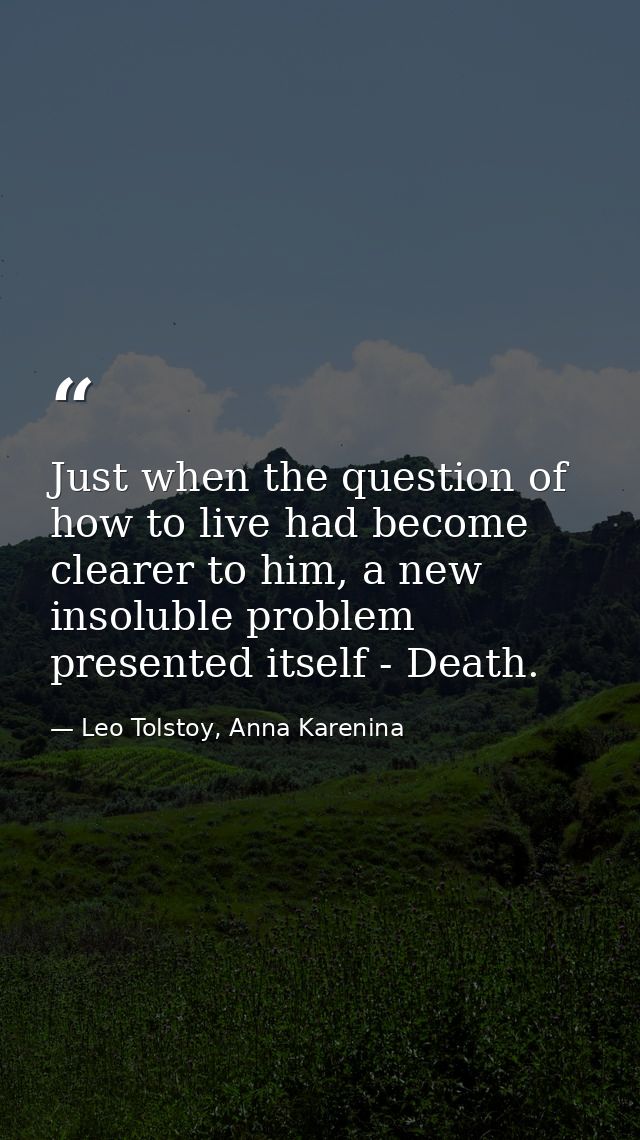 Just when the question of how to live had become clearer to him, a new insoluble problem presented itself - Death. — Leo Tolstoy, Anna Karenina