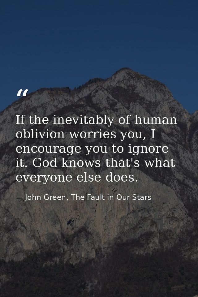 If the inevitably of human oblivion worries you, I encourage you to ignore it. God knows that's what everyone else does. — John Green, The Fault in Our Stars