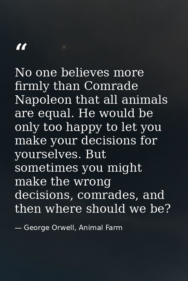 No one believes more firmly than Comrade Napoleon that all animals are equal. He would be only too happy to let you make — George Orwell, Animal Farm