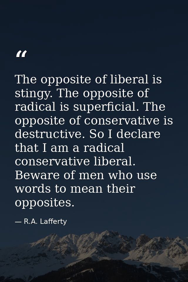 The opposite of liberal is stingy. The opposite of radical is superficial. The opposite of conservative is destructive.  — R.A. Lafferty