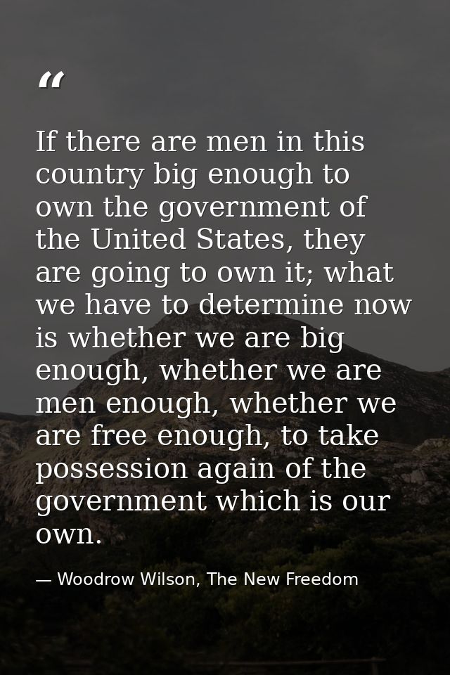 If there are men in this country big enough to own the government of the United States, they are going to own it; what w — Woodrow Wilson, The New Freedom