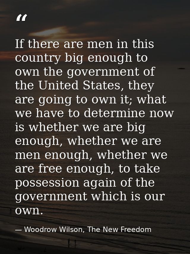 If there are men in this country big enough to own the government of the United States, they are going to own it; what w — Woodrow Wilson, The New Freedom