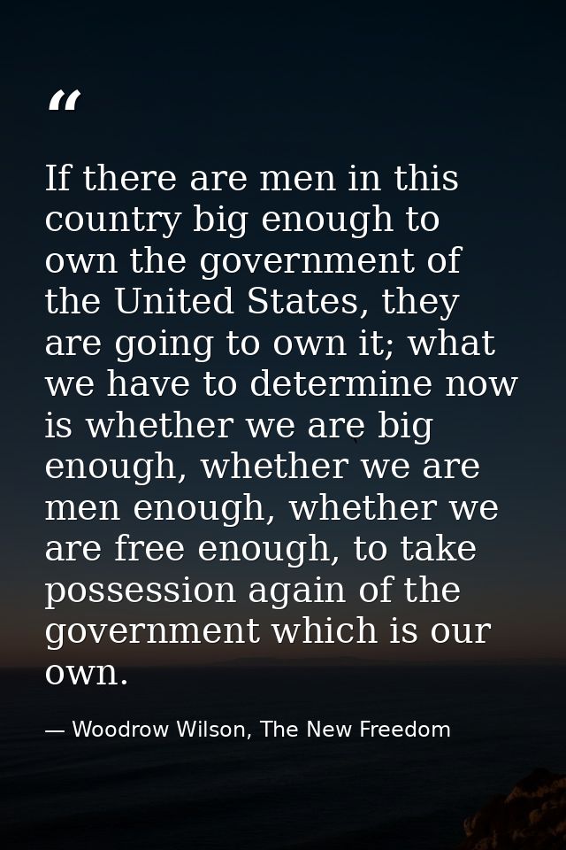 If there are men in this country big enough to own the government of the United States, they are going to own it; what w — Woodrow Wilson, The New Freedom