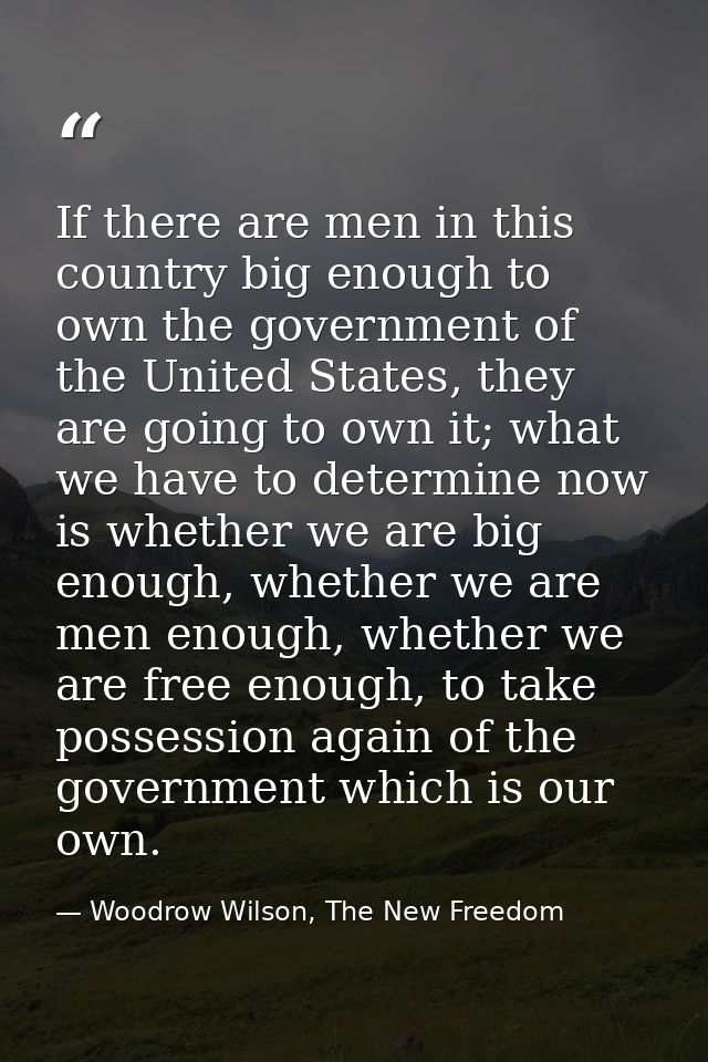 If there are men in this country big enough to own the government of the United States, they are going to own it; what w — Woodrow Wilson, The New Freedom