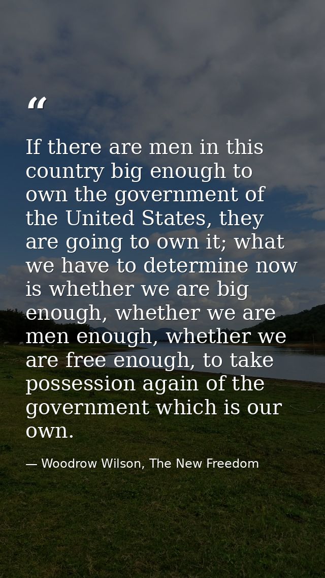 If there are men in this country big enough to own the government of the United States, they are going to own it; what w — Woodrow Wilson, The New Freedom