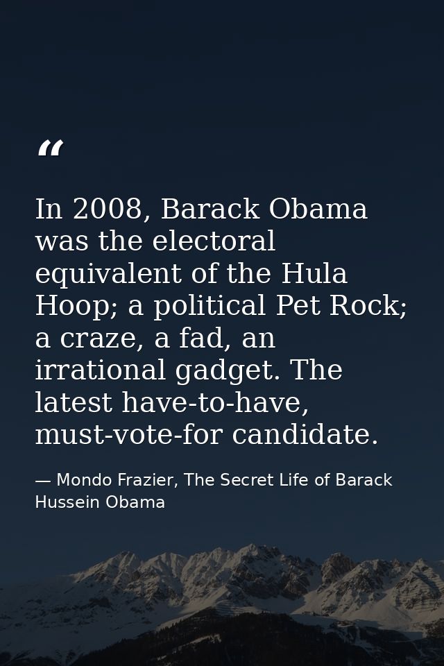 In 2008, Barack Obama was the electoral equivalent of the Hula Hoop; a political Pet Rock; a craze, a fad, an irrational — Mondo Frazier, The Secret Life of Barack Hussein Obama