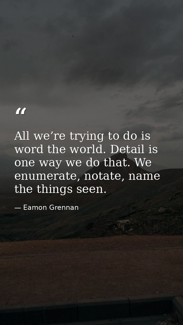 All we’re trying to do is word the world. Detail is one way we do that. We enumerate, notate, name the things seen. — Eamon Grennan