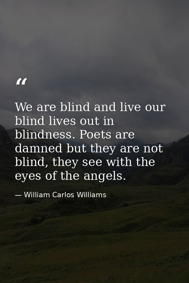 We are blind and live our blind lives out in blindness. Poets are damned but they are not blind, they see with the eyes  — William Carlos Williams
