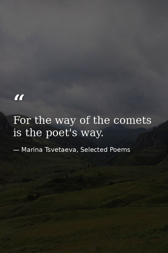 For the way of the comets is the poet's way. — Marina Tsvetaeva, Selected Poems