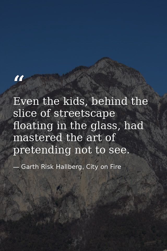 Even the kids, behind the slice of streetscape floating in the glass, had mastered the art of pretending not to see. — Garth Risk Hallberg, City on Fire