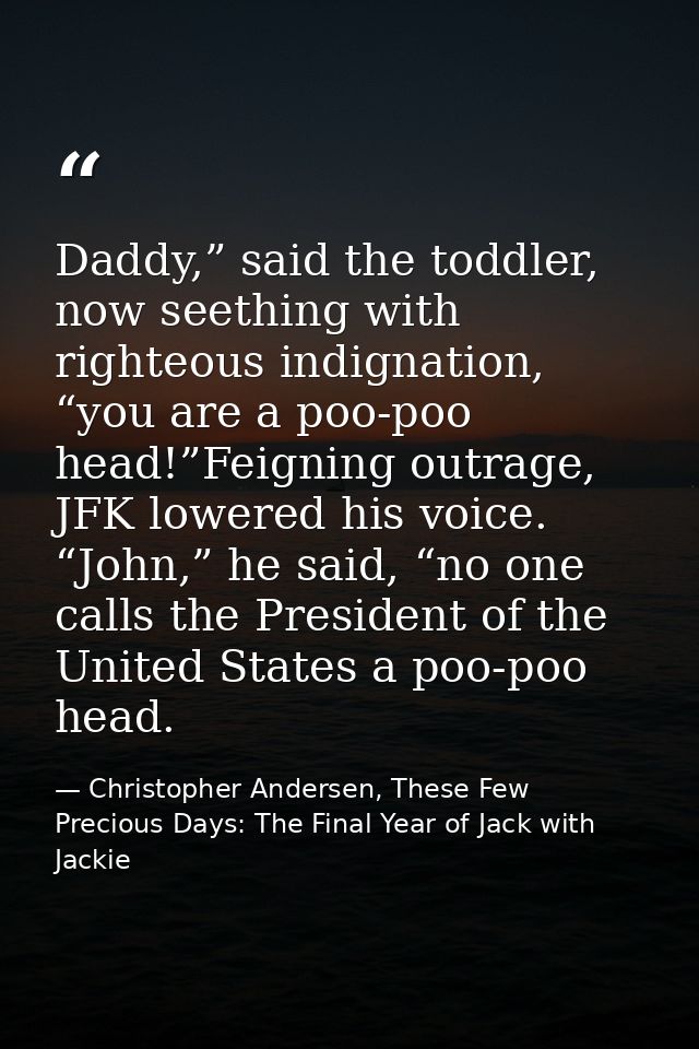 Daddy,” said the toddler, now seething with righteous indignation, “you are a poo-poo head!”Feigning outrage, JFK lowere — Christopher Andersen, These Few Precious Days: The Final Year of Jack with Jackie