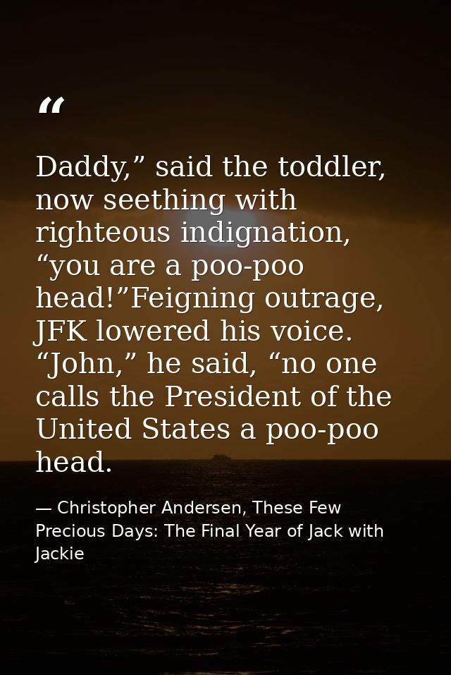 Daddy,” said the toddler, now seething with righteous indignation, “you are a poo-poo head!”Feigning outrage, JFK lowere — Christopher Andersen, These Few Precious Days: The Final Year of Jack with Jackie