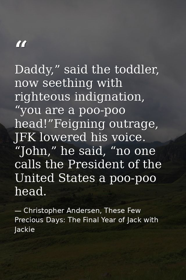 Daddy,” said the toddler, now seething with righteous indignation, “you are a poo-poo head!”Feigning outrage, JFK lowere — Christopher Andersen, These Few Precious Days: The Final Year of Jack with Jackie