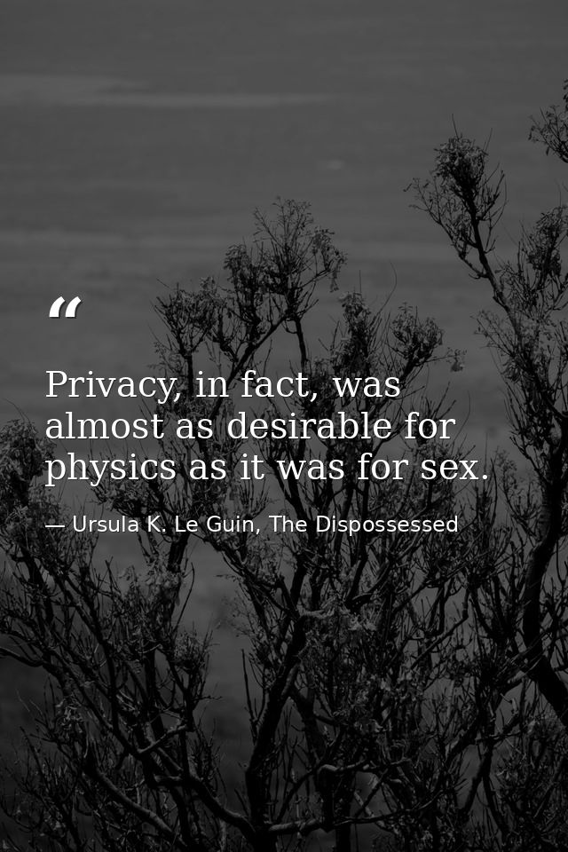 Privacy, in fact, was almost as desirable for physics as it was for sex. — Ursula K. Le Guin, The Dispossessed