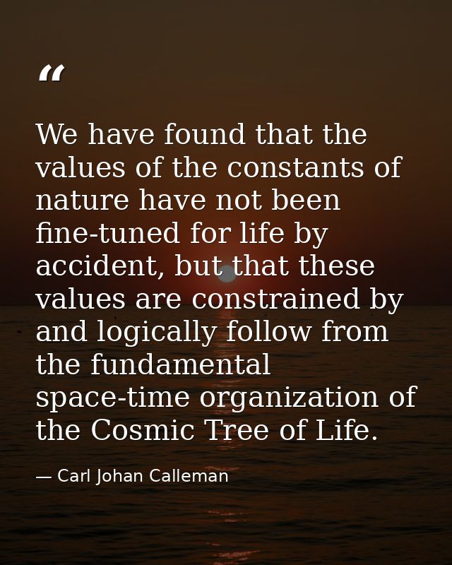 We have found that the values of the constants of nature have not been fine-tuned for life by accident, but that these v — Carl Johan Calleman