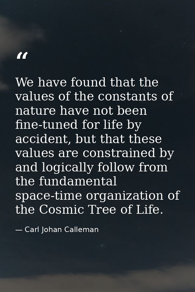 We have found that the values of the constants of nature have not been fine-tuned for life by accident, but that these v — Carl Johan Calleman
