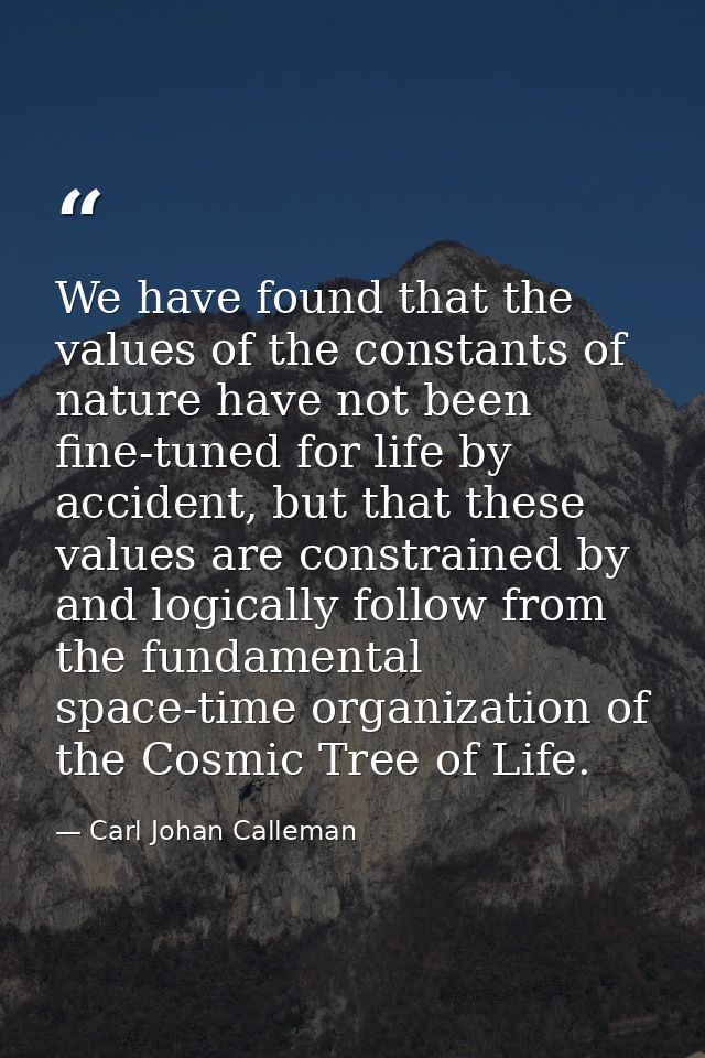 We have found that the values of the constants of nature have not been fine-tuned for life by accident, but that these v — Carl Johan Calleman
