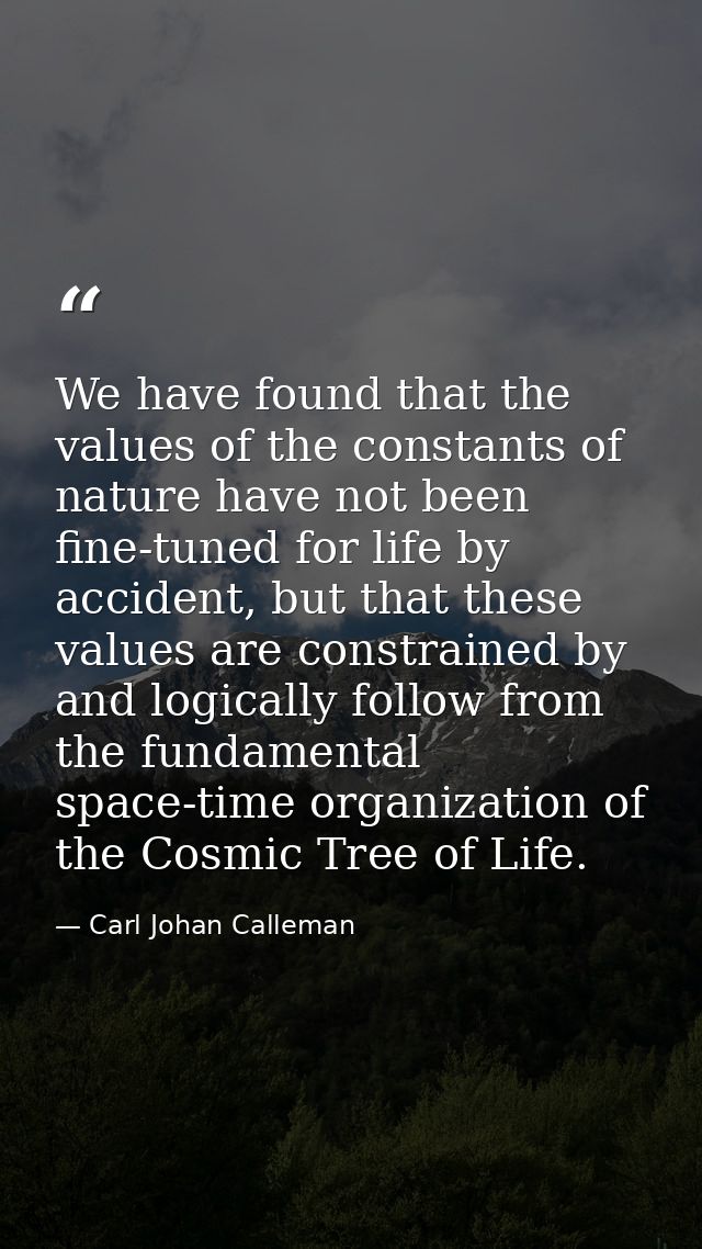 We have found that the values of the constants of nature have not been fine-tuned for life by accident, but that these v — Carl Johan Calleman