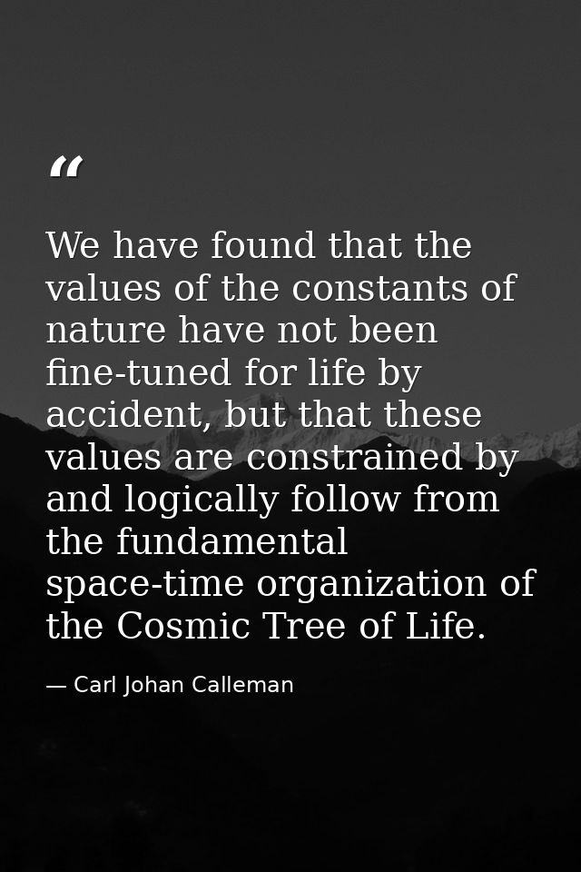 We have found that the values of the constants of nature have not been fine-tuned for life by accident, but that these v — Carl Johan Calleman