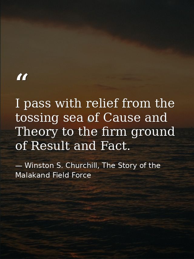I pass with relief from the tossing sea of Cause and Theory to the firm ground of Result and Fact. — Winston S. Churchill, The Story of the Malakand Field Force