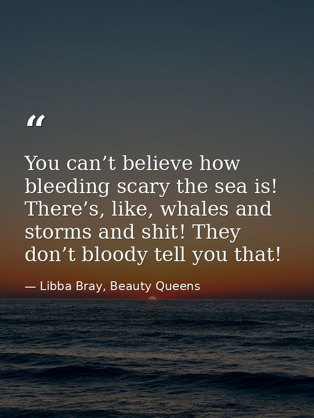 You can’t believe how bleeding scary the sea is! There’s, like, whales and storms and shit! They don’t bloody tell you t — Libba Bray, Beauty Queens