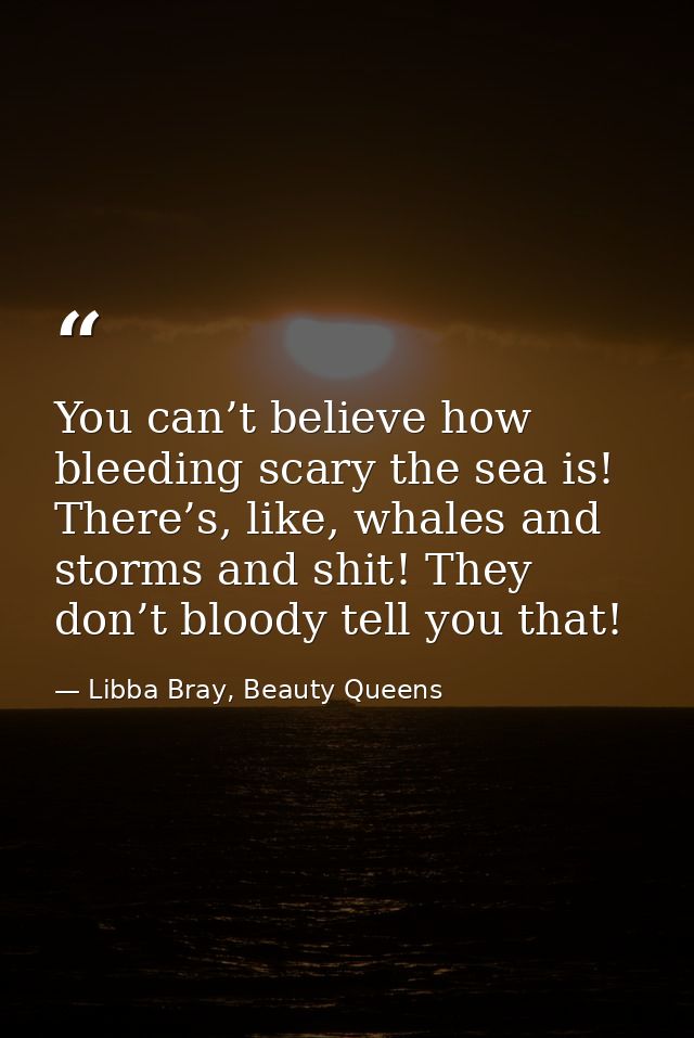 You can’t believe how bleeding scary the sea is! There’s, like, whales and storms and shit! They don’t bloody tell you t — Libba Bray, Beauty Queens