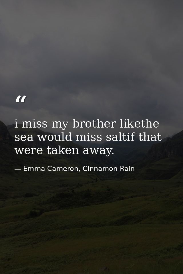 i miss my brother likethe sea would miss saltif that were taken away. — Emma Cameron, Cinnamon Rain