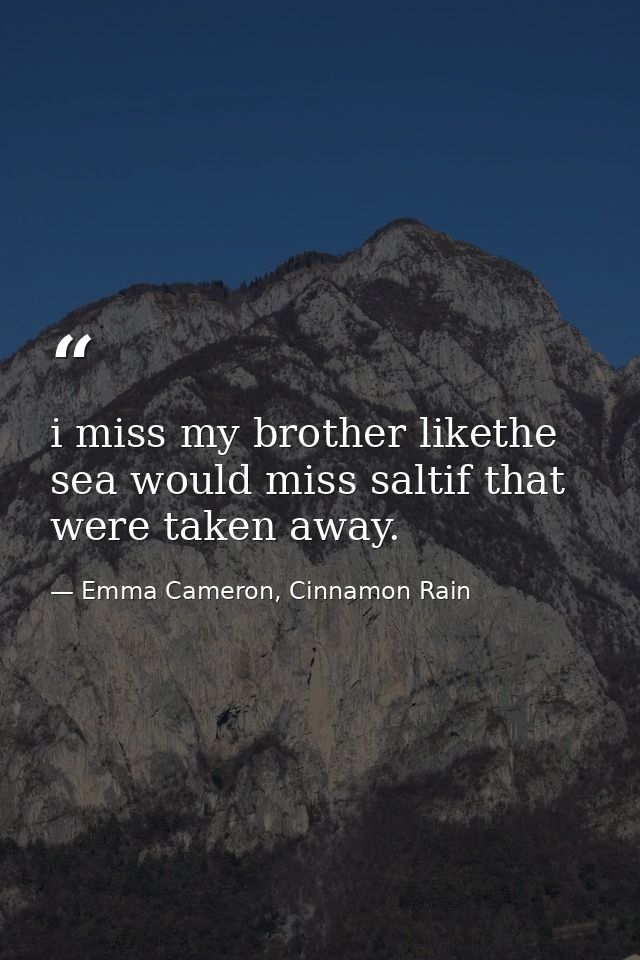 i miss my brother likethe sea would miss saltif that were taken away. — Emma Cameron, Cinnamon Rain