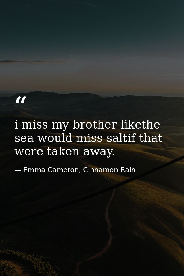 i miss my brother likethe sea would miss saltif that were taken away. — Emma Cameron, Cinnamon Rain
