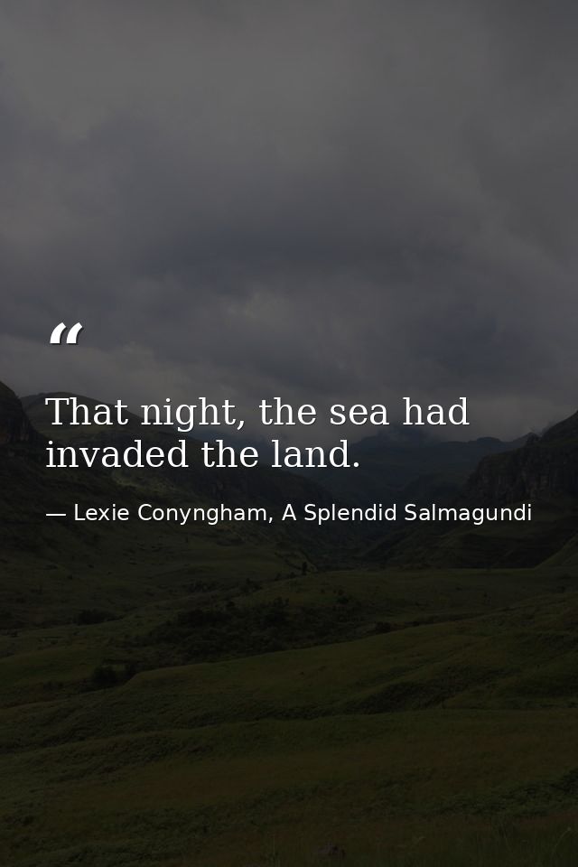 That night, the sea had invaded the land. — Lexie Conyngham, A Splendid Salmagundi