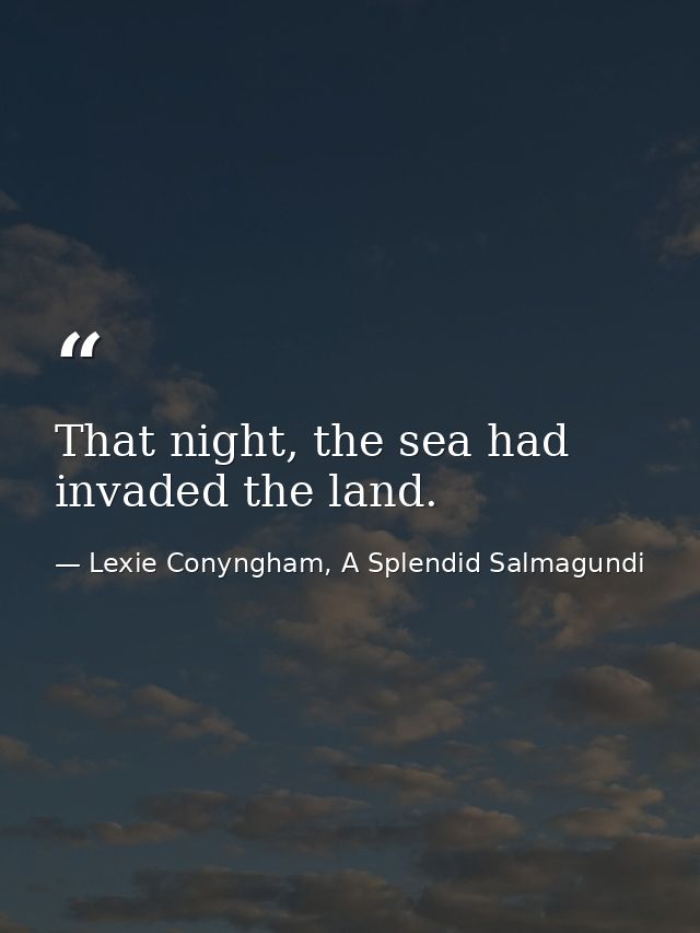That night, the sea had invaded the land. — Lexie Conyngham, A Splendid Salmagundi