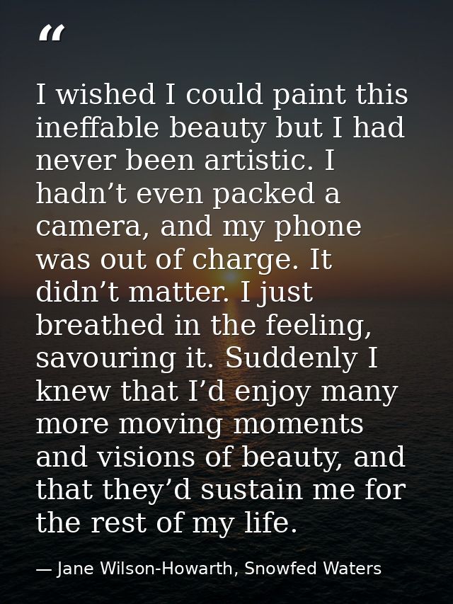 I wished I could paint this ineffable beauty but I had never been artistic. I hadn’t even packed a camera, and my phone  — Jane Wilson-Howarth, Snowfed Waters