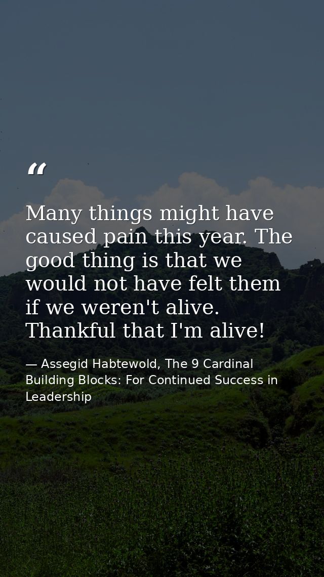 Many things might have caused pain this year. The good thing is that we would not have felt them if we weren't alive. Th — Assegid Habtewold, The 9 Cardinal Building Blocks: For Continued Success in Leadership