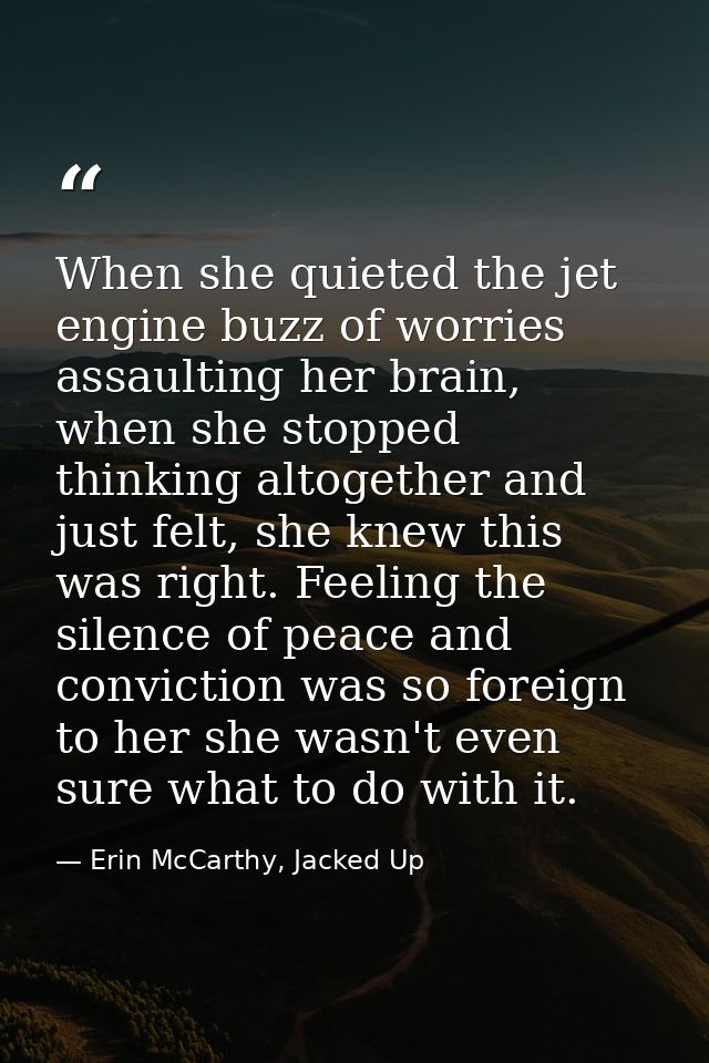 When she quieted the jet engine buzz of worries assaulting her brain, when she stopped thinking altogether and just felt — Erin McCarthy, Jacked Up