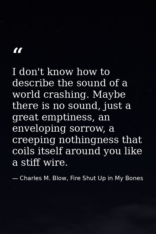 I don't know how to describe the sound of a world crashing. Maybe there is no sound, just a great emptiness, an envelopi — Charles M. Blow, Fire Shut Up in My Bones