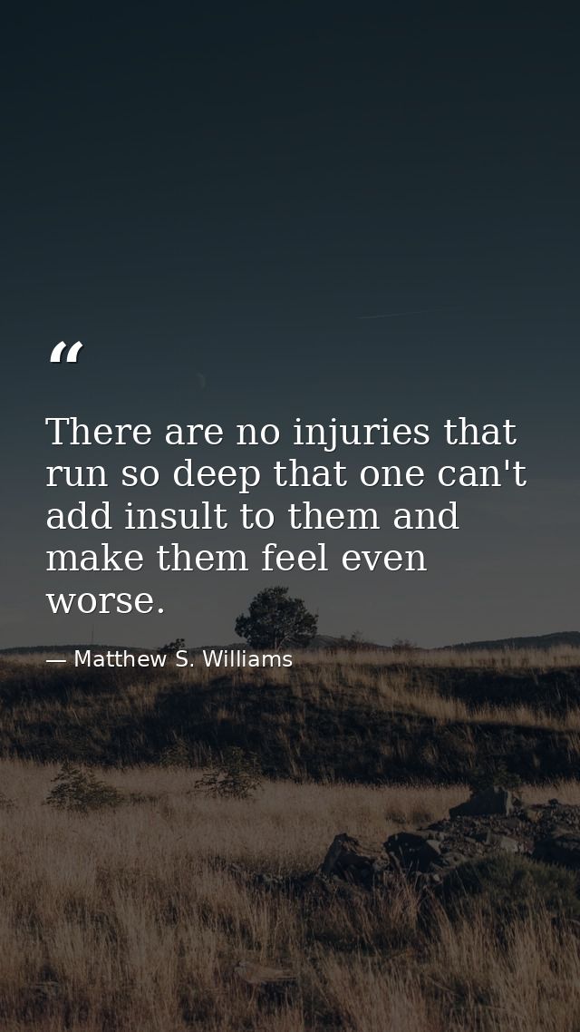 There are no injuries that run so deep that one can't add insult to them and make them feel even worse. — Matthew S. Williams