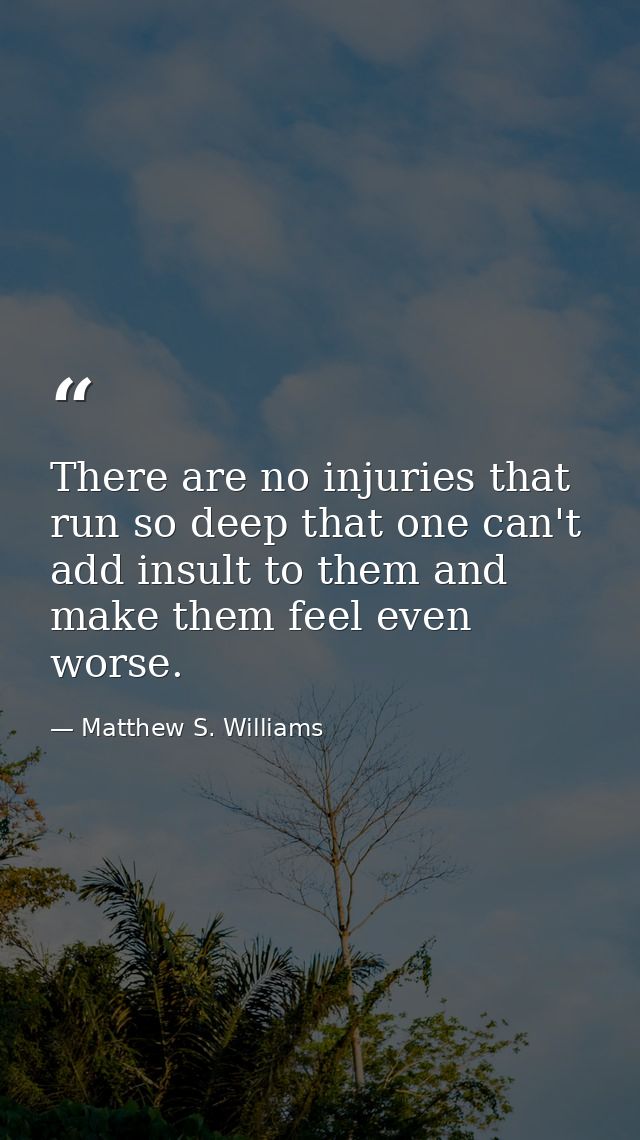 There are no injuries that run so deep that one can't add insult to them and make them feel even worse. — Matthew S. Williams