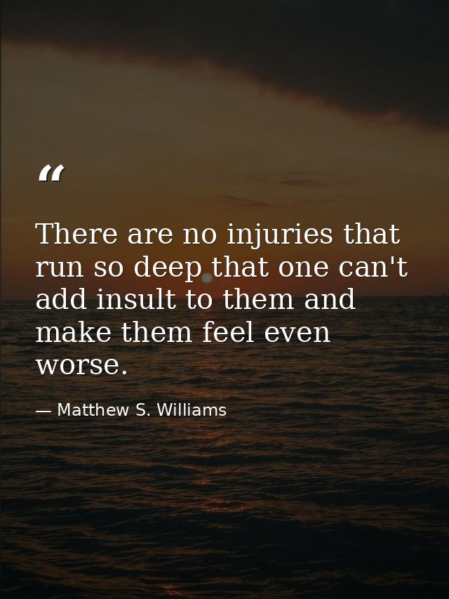 There are no injuries that run so deep that one can't add insult to them and make them feel even worse. — Matthew S. Williams
