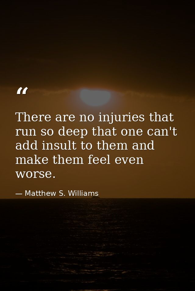 There are no injuries that run so deep that one can't add insult to them and make them feel even worse. — Matthew S. Williams