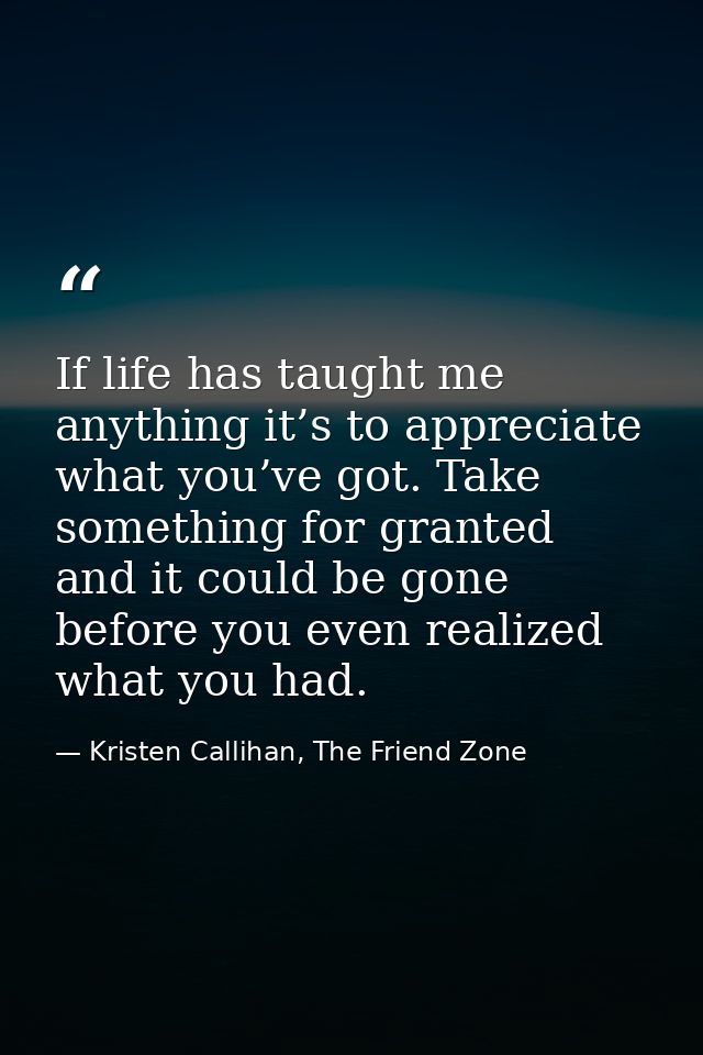 If life has taught me anything it’s to appreciate what you’ve got. Take something for granted and it could be gone befor — Kristen Callihan, The Friend Zone