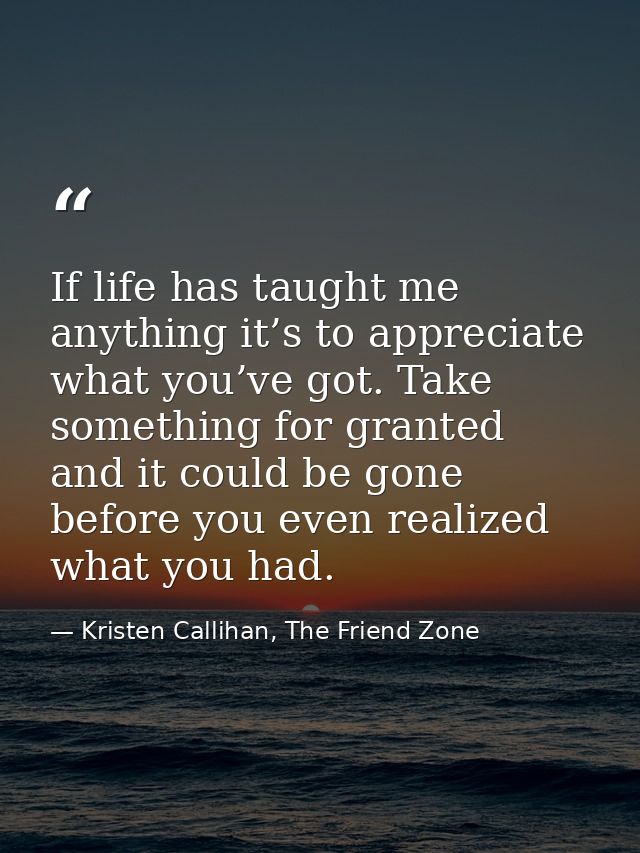 If life has taught me anything it’s to appreciate what you’ve got. Take something for granted and it could be gone befor — Kristen Callihan, The Friend Zone