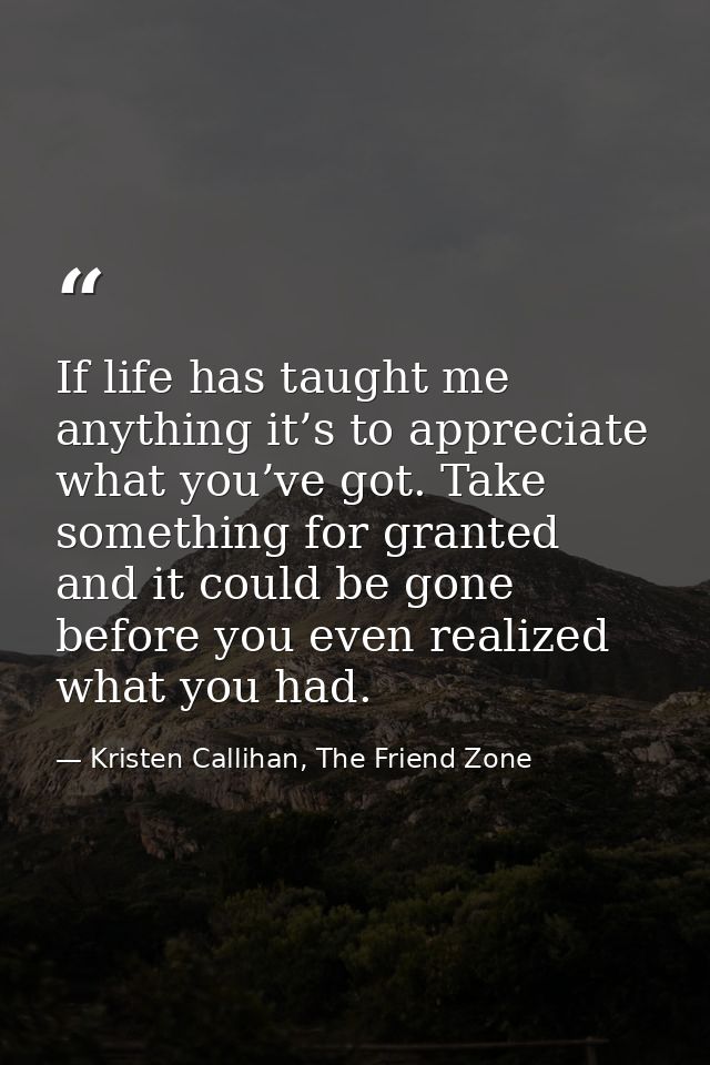 If life has taught me anything it’s to appreciate what you’ve got. Take something for granted and it could be gone befor — Kristen Callihan, The Friend Zone
