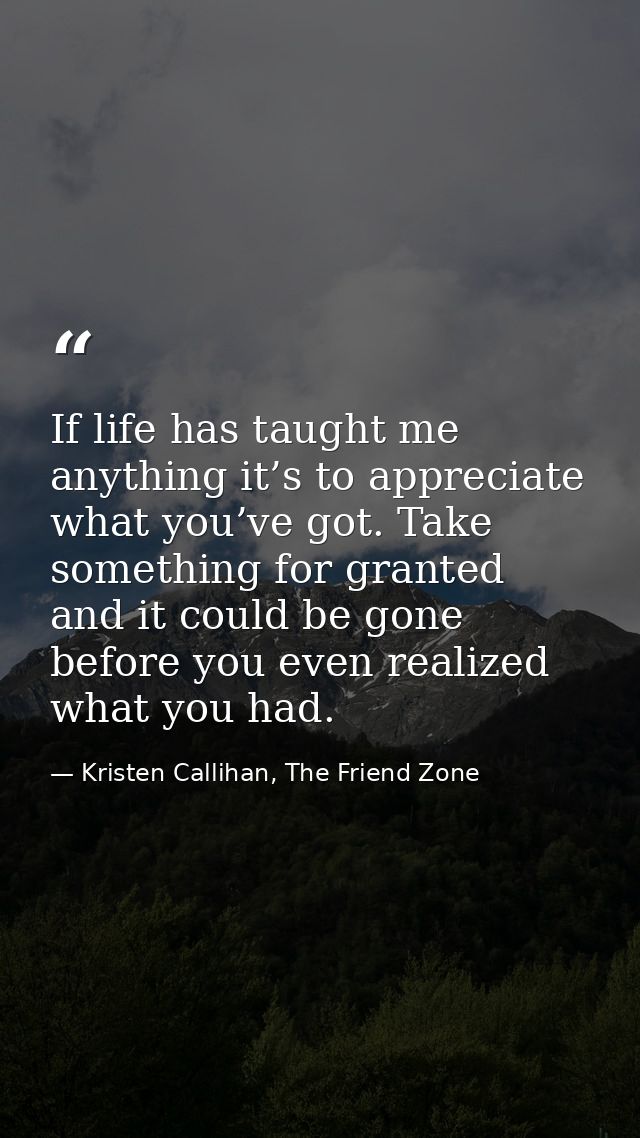 If life has taught me anything it’s to appreciate what you’ve got. Take something for granted and it could be gone befor — Kristen Callihan, The Friend Zone