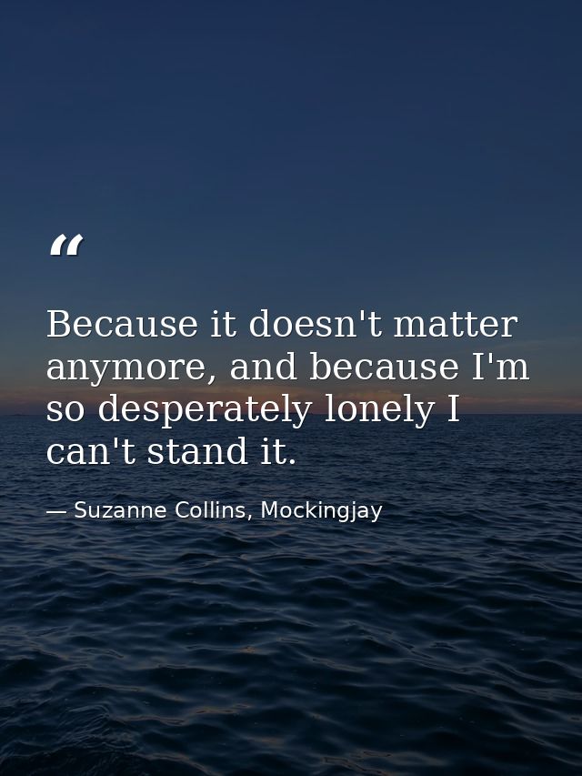 Because it doesn't matter anymore, and because I'm so desperately lonely I can't stand it. — Suzanne Collins, Mockingjay