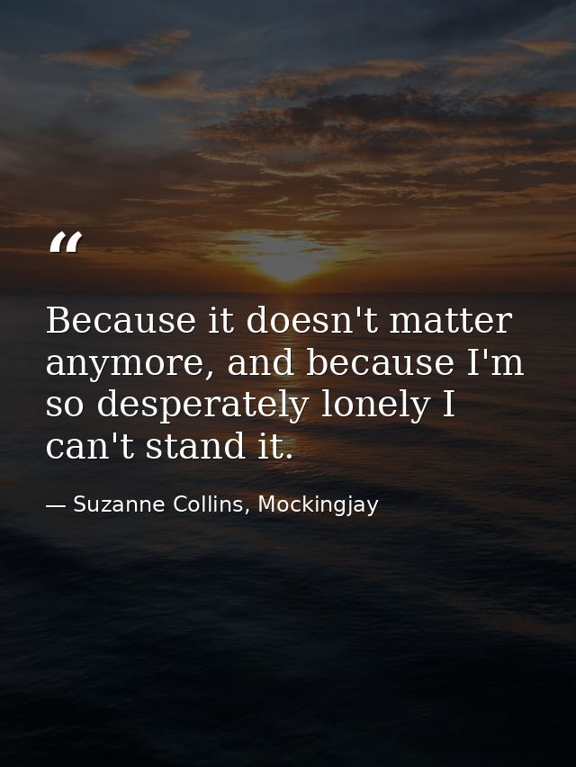 Because it doesn't matter anymore, and because I'm so desperately lonely I can't stand it. — Suzanne Collins, Mockingjay