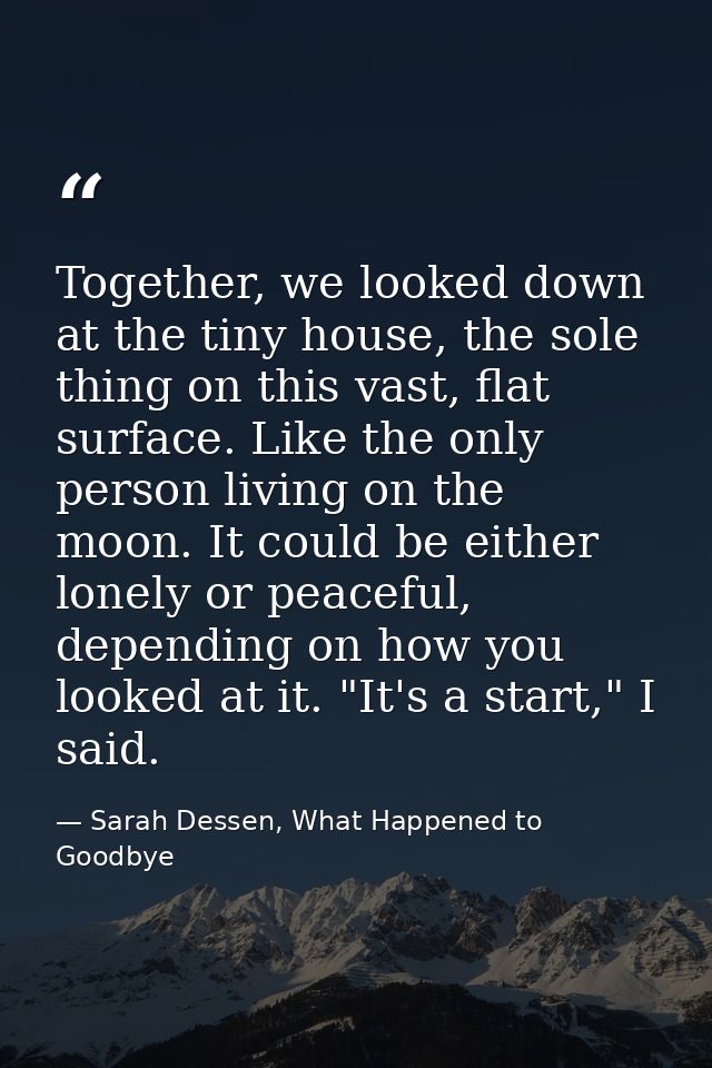 Together, we looked down at the tiny house, the sole thing on this vast, flat surface. Like the only person living on th — Sarah Dessen, What Happened to Goodbye