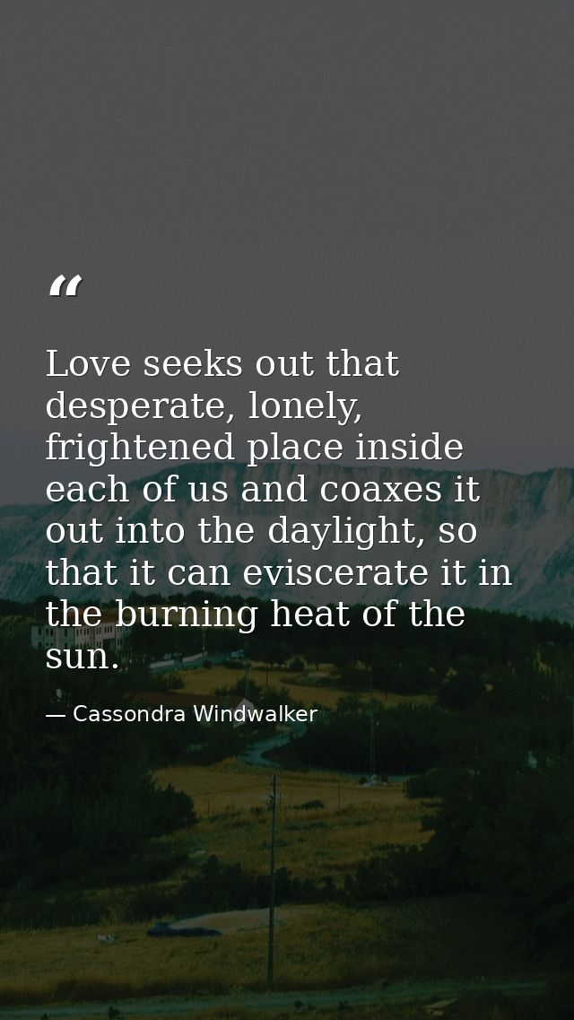 Love seeks out that desperate, lonely, frightened place inside each of us and coaxes it out into the daylight, so that i — Cassondra Windwalker