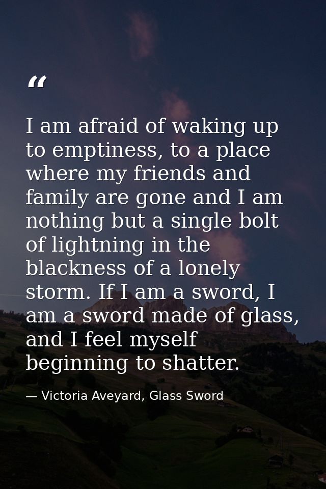 I am afraid of waking up to emptiness, to a place where my friends and family are gone and I am nothing but a single bol — Victoria Aveyard, Glass Sword