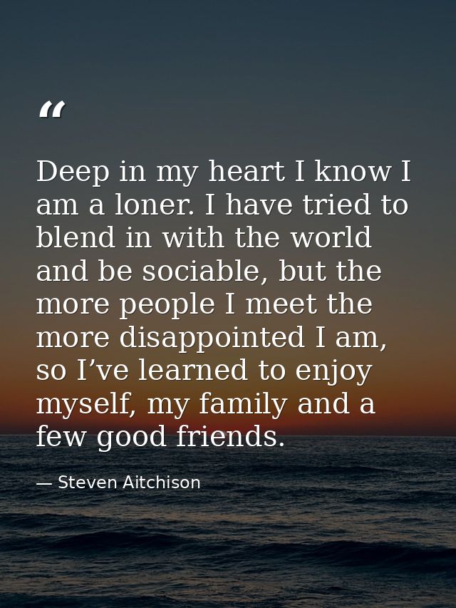 Deep in my heart I know I am a loner. I have tried to blend in with the world and be sociable, but the more people I mee — Steven Aitchison